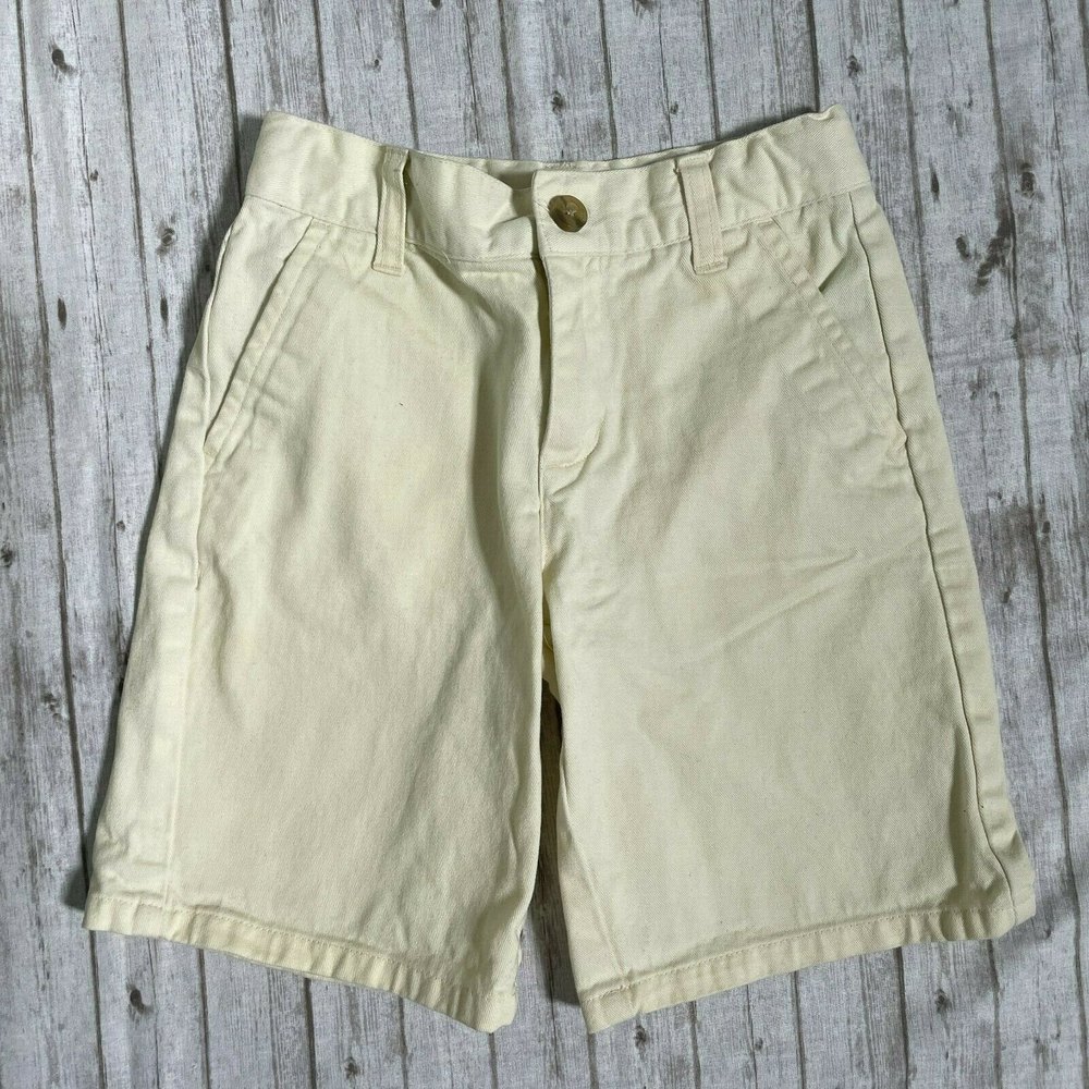 Janie and Jack Boys Chino Shorts Size 6 Light Yellow Adjustable Waist EUC